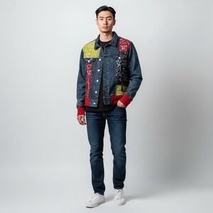Reason Basquiat Graffiti Denim Jacket Y2K Retro Men's  M Artist Collaboration